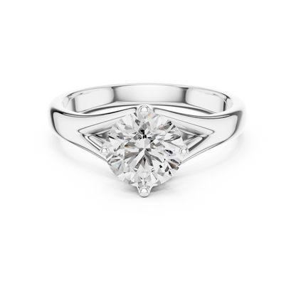 925 Silver Round Moissanite Split-Shank Solitaire Engagement Ring 14K Gold Plated