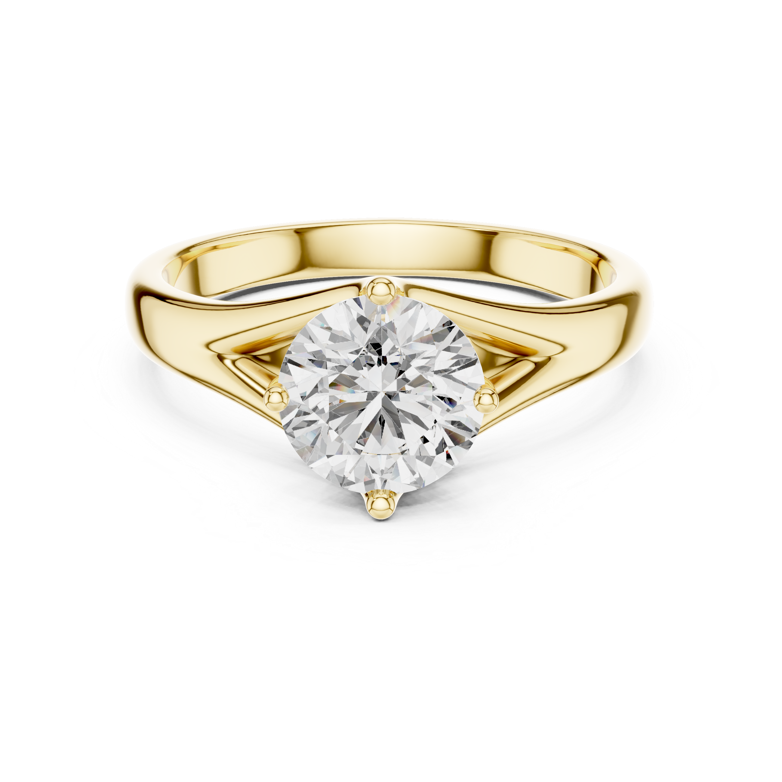 925 Silver Round Moissanite Split-Shank Solitaire Engagement Ring 14K Gold Plated