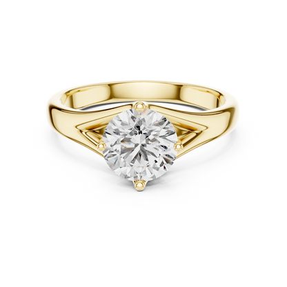 925 Silver Round Moissanite Split-Shank Solitaire Engagement Ring 14K Gold Plated