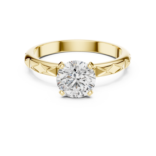 14K Gold Plated Brilliant Solitaire Ornate Engraved Engagement Ring 925 Silver