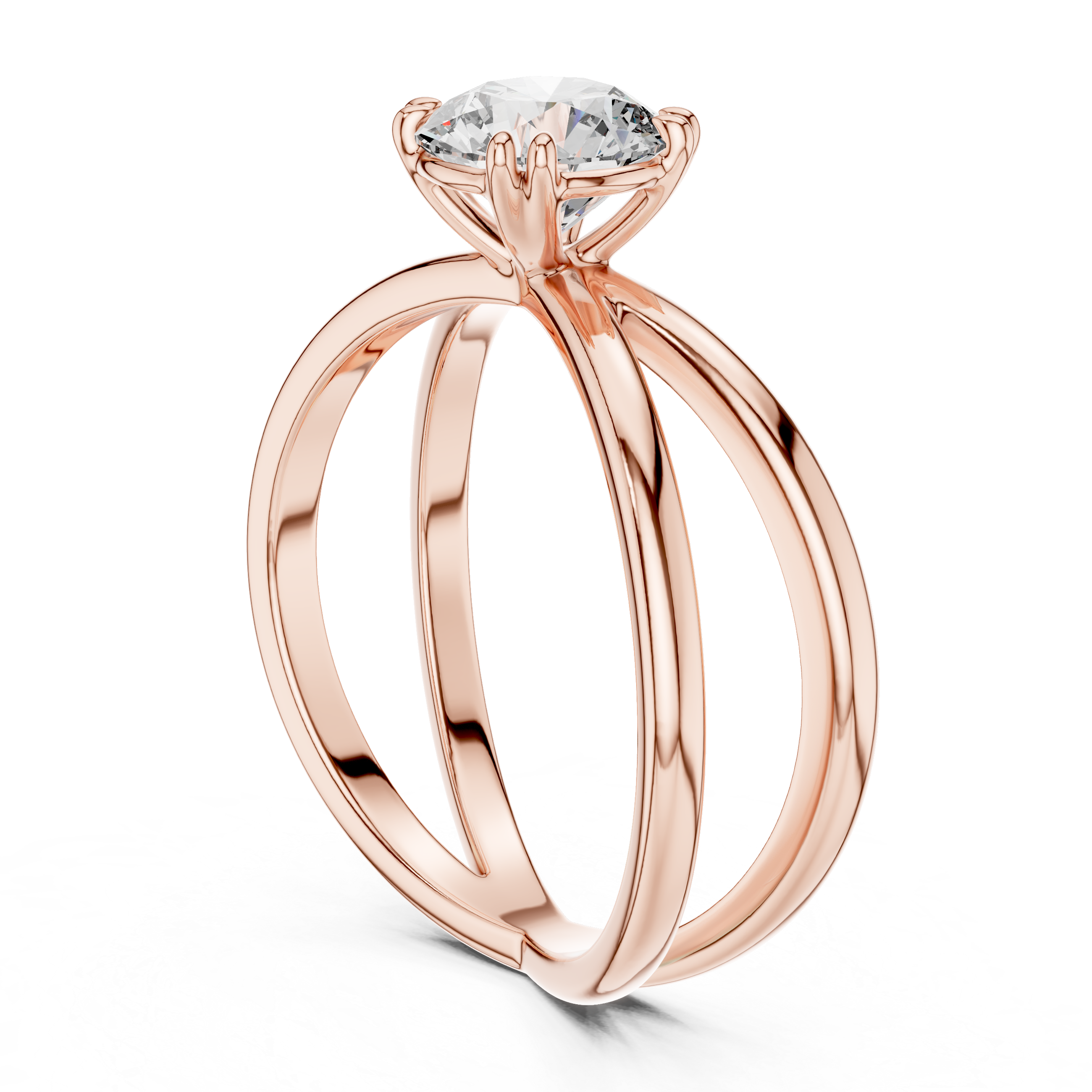 925 Silver Moissanite Split-Shank / Crisscross Solitaire Ring 14k Gold Plated