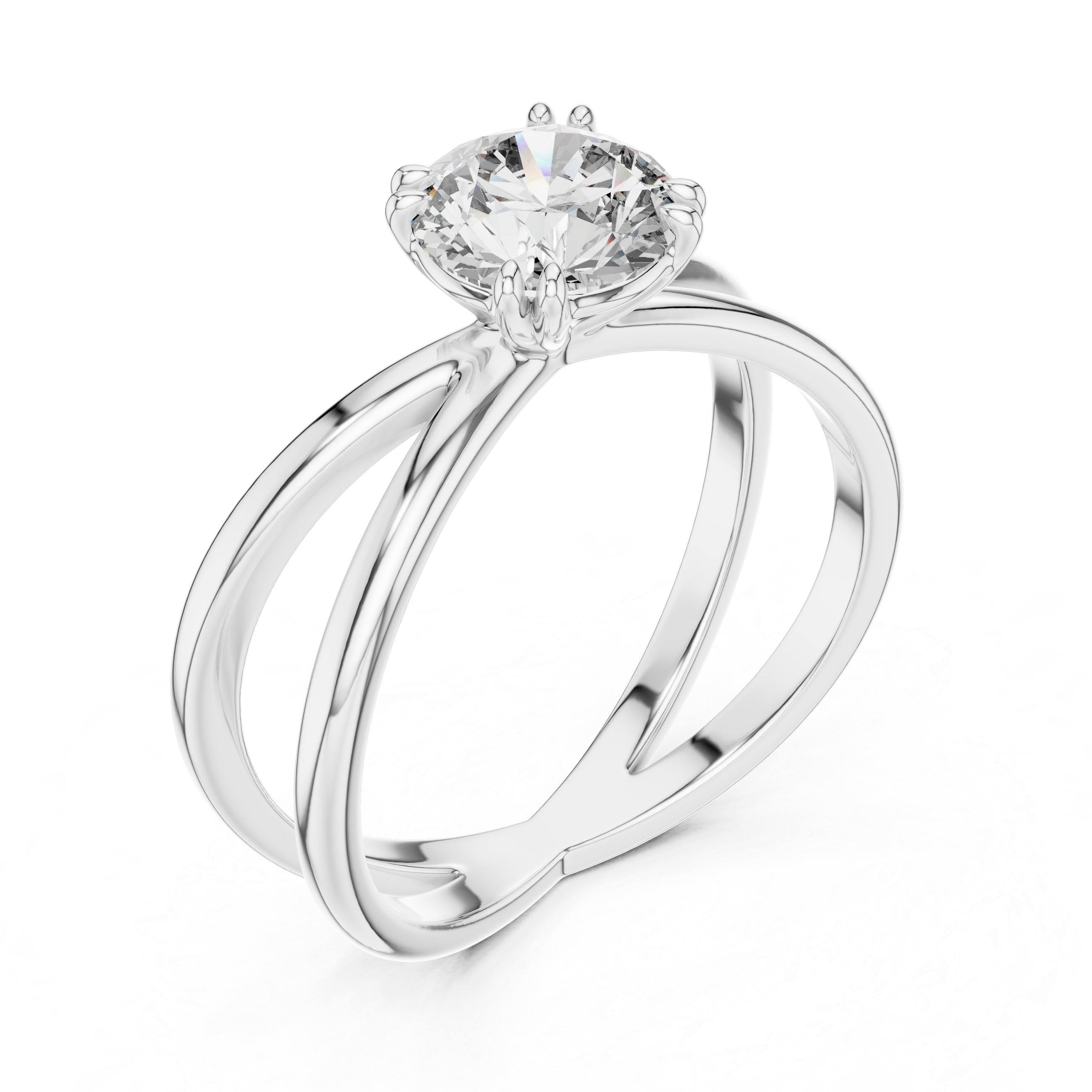 925 Silver Moissanite Split-Shank / Crisscross Solitaire Ring 14k Gold Plated