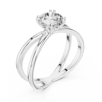 925 Silver Moissanite Split-Shank / Crisscross Solitaire Ring 14k Gold Plated
