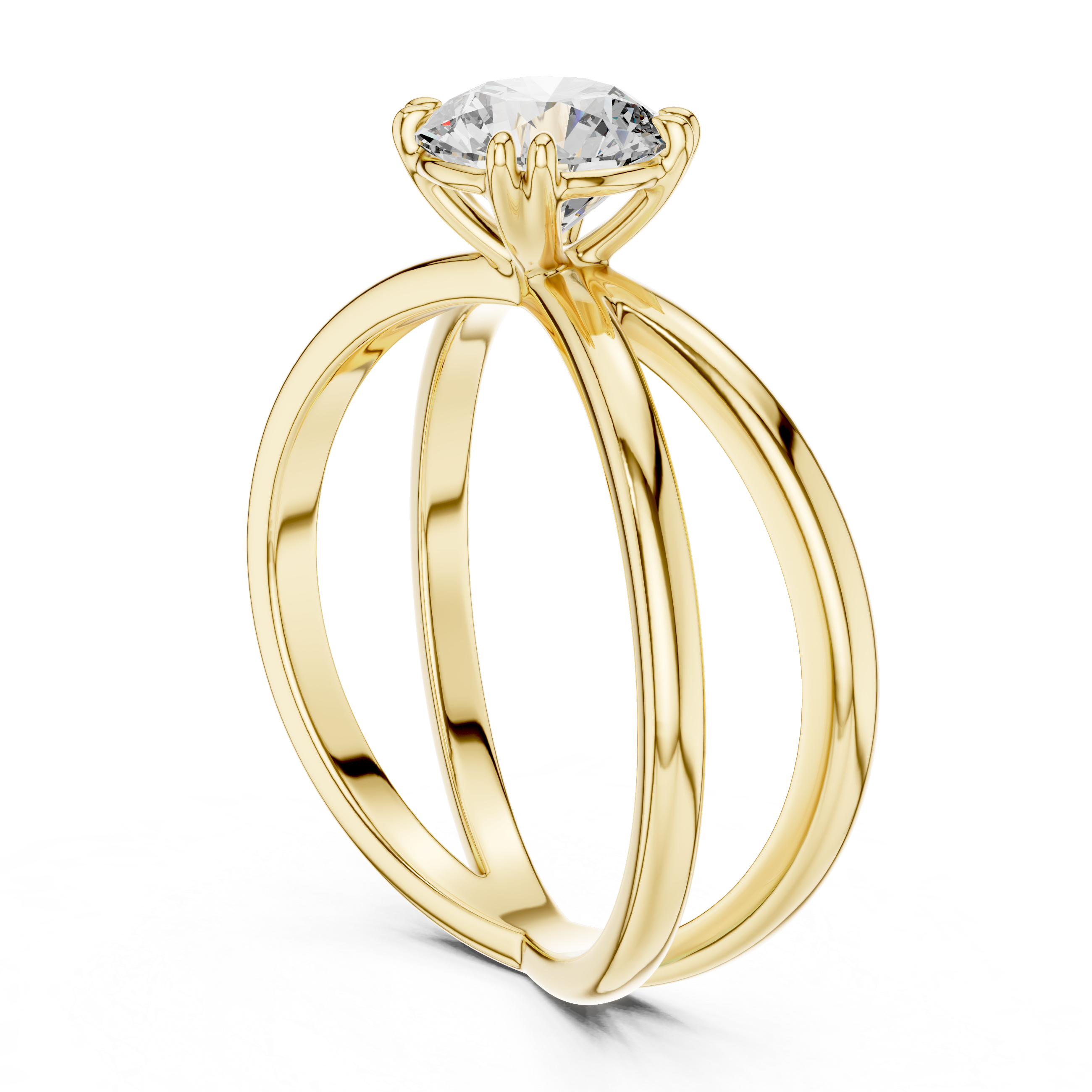 925 Silver Moissanite Split-Shank / Crisscross Solitaire Ring 14k Gold Plated