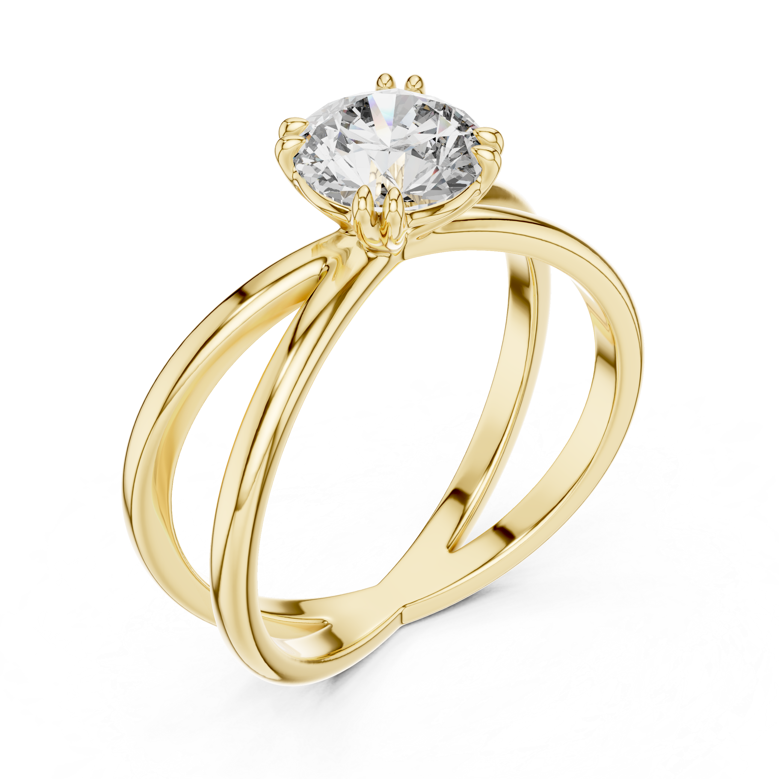 925 Silver Moissanite Split-Shank / Crisscross Solitaire Ring 14k Gold Plated