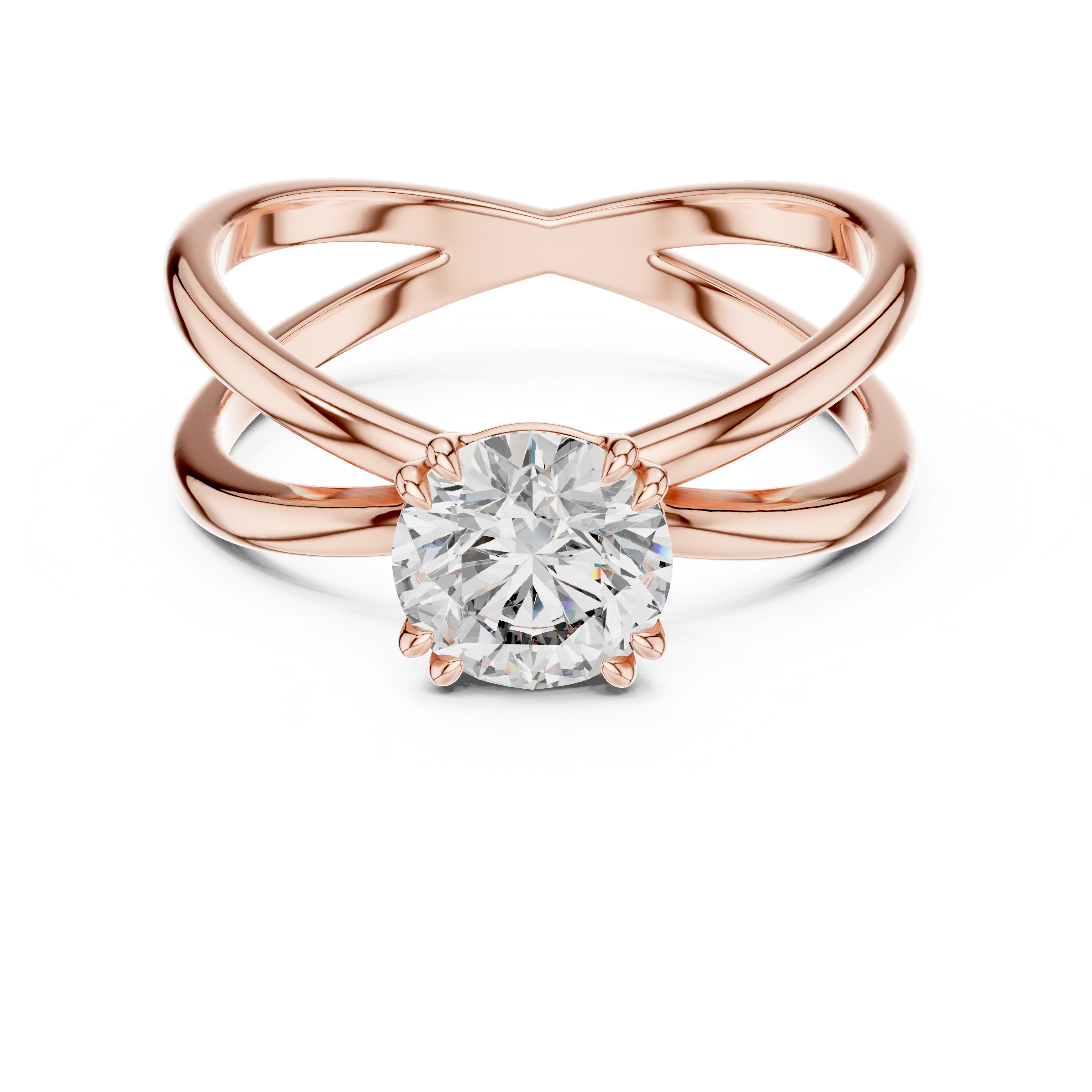 925 Silver Moissanite Split-Shank / Crisscross Solitaire Ring 14k Gold Plated