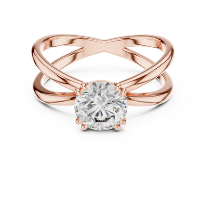 925 Silver Moissanite Split-Shank / Crisscross Solitaire Ring 14k Gold Plated