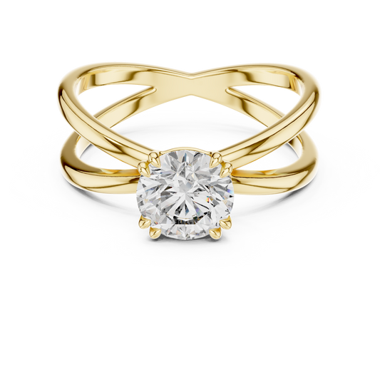 925 Silver Moissanite Split-Shank / Crisscross Solitaire Ring 14k Gold Plated