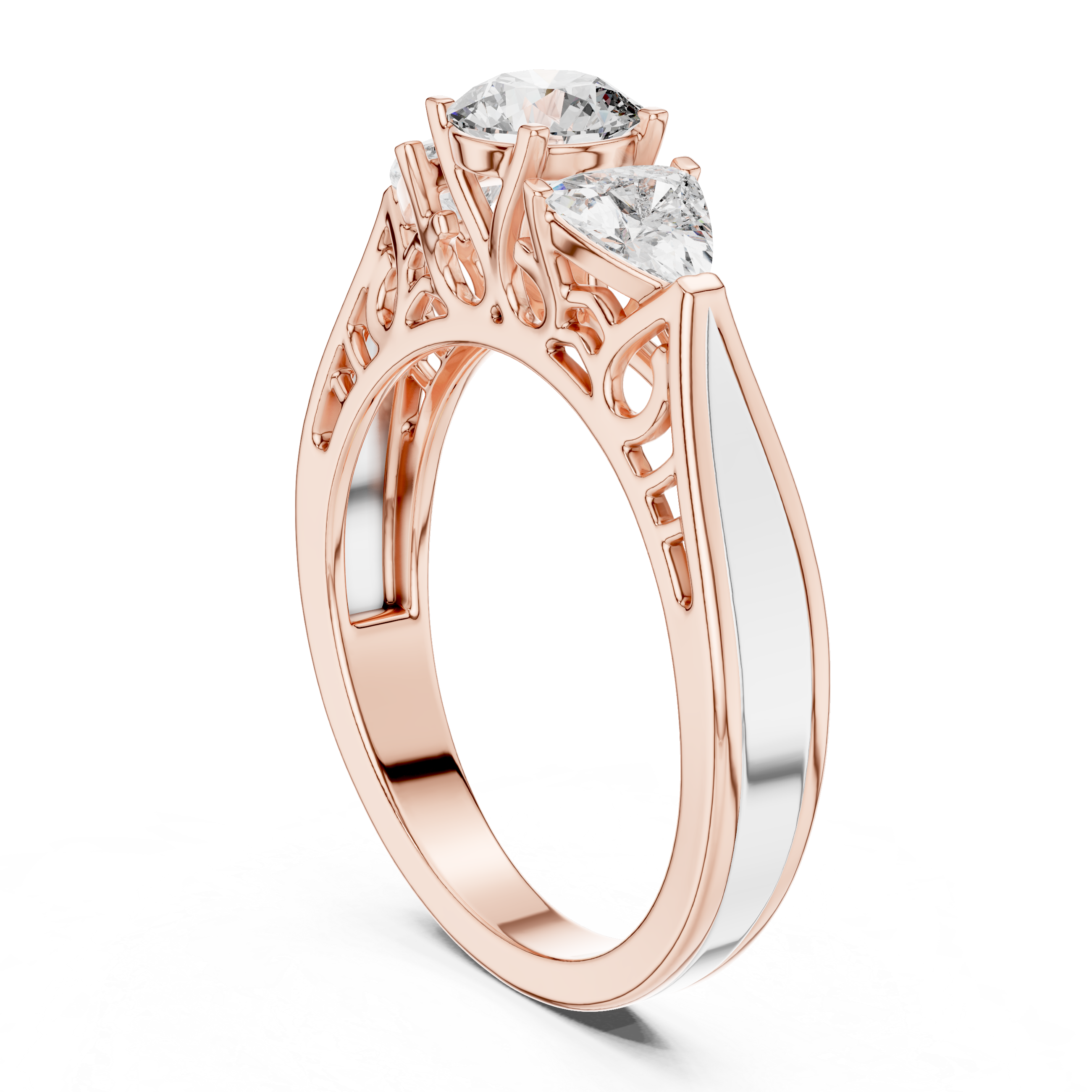 925 Silver Moissanite Vintage Three-Stone Trellis Engagement Ring 14K Gold Plated