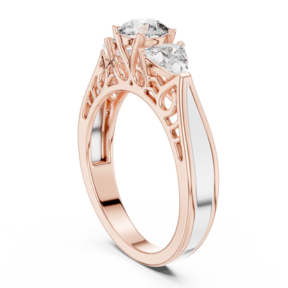 925 Silver Moissanite Vintage Three-Stone Trellis Engagement Ring 14K Gold Plated
