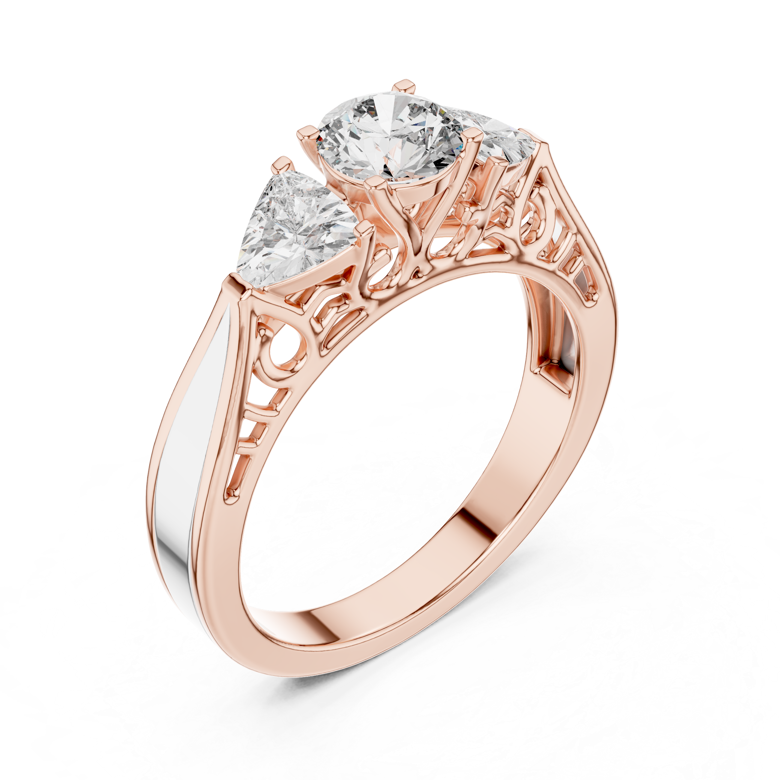 925 Silver Moissanite Vintage Three-Stone Trellis Engagement Ring 14K Gold Plated