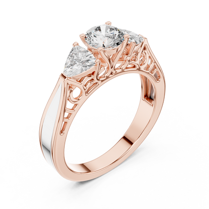 925 Silver Moissanite Vintage Three-Stone Trellis Engagement Ring 14K Gold Plated