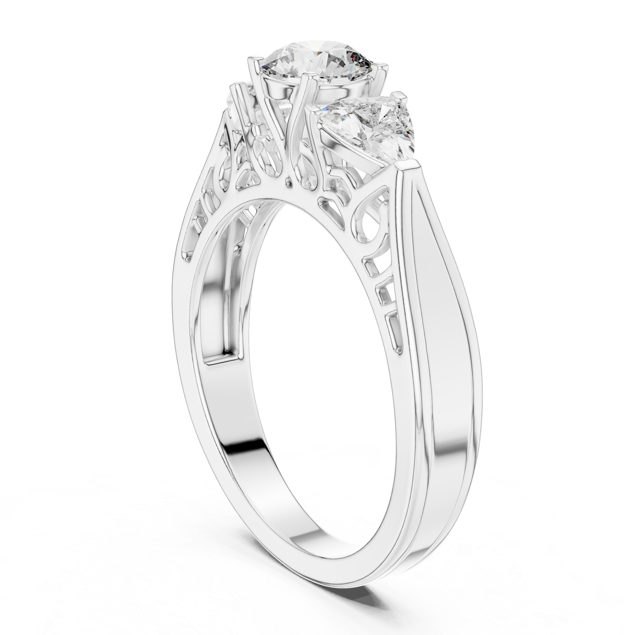 925 Silver Moissanite Vintage Three-Stone Trellis Engagement Ring 14K Gold Plated