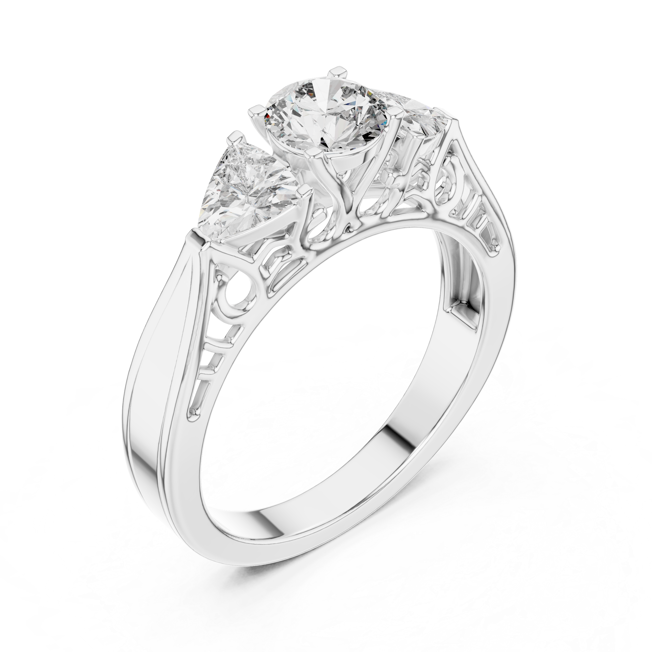 925 Silver Moissanite Vintage Three-Stone Trellis Engagement Ring 14K Gold Plated