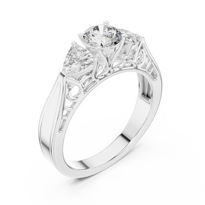 925 Silver Moissanite Vintage Three-Stone Trellis Engagement Ring 14K Gold Plated