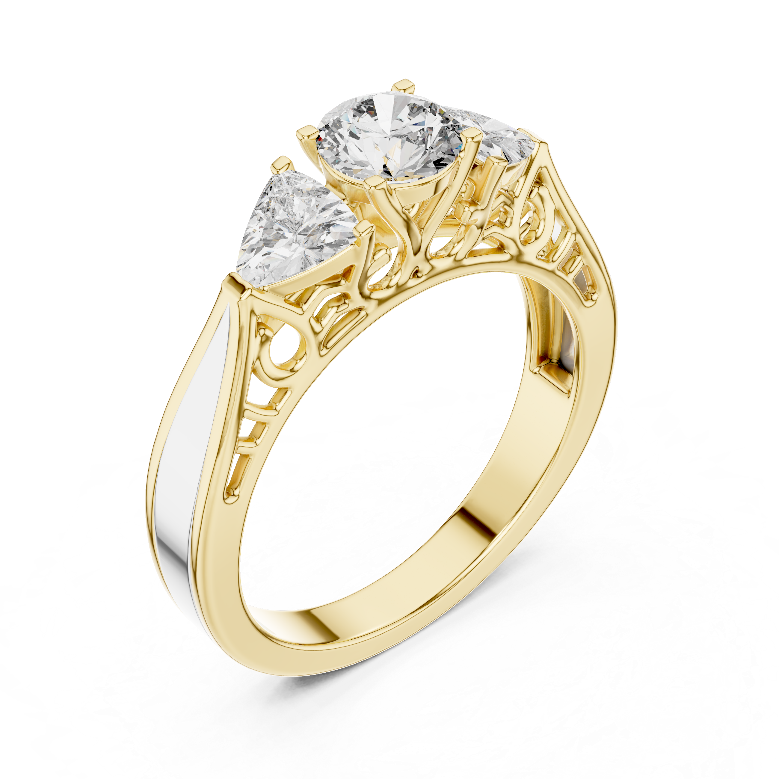 925 Silver Moissanite Vintage Three-Stone Trellis Engagement Ring 14K Gold Plated