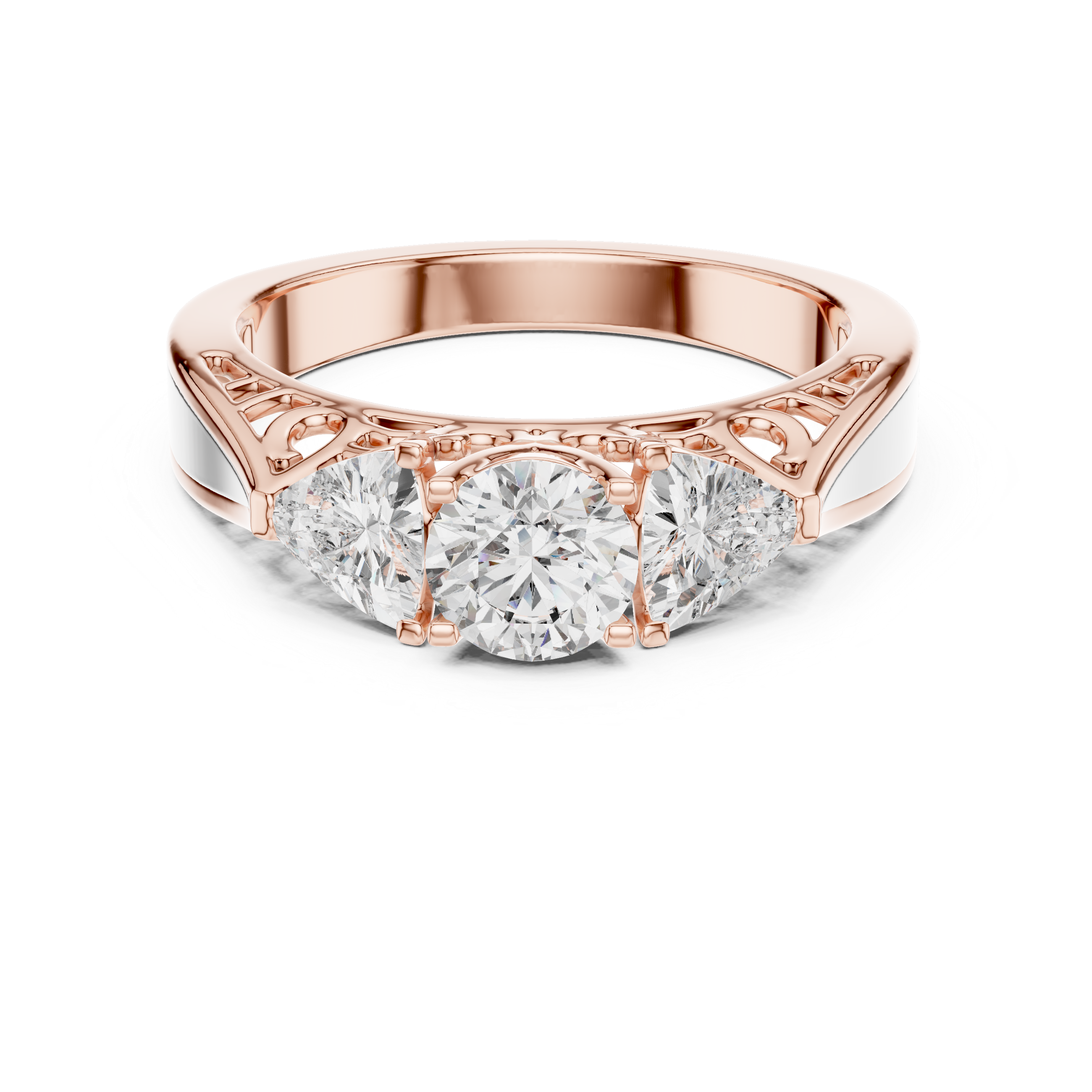 925 Silver Moissanite Vintage Three-Stone Trellis Engagement Ring 14K Gold Plated