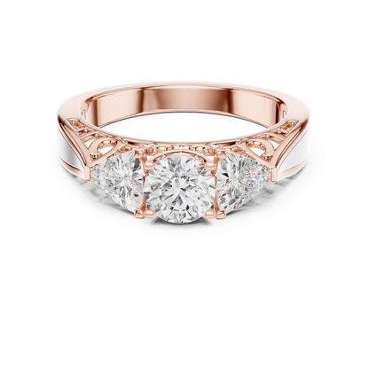 925 Silver Moissanite Vintage Three-Stone Trellis Engagement Ring 14K Gold Plated