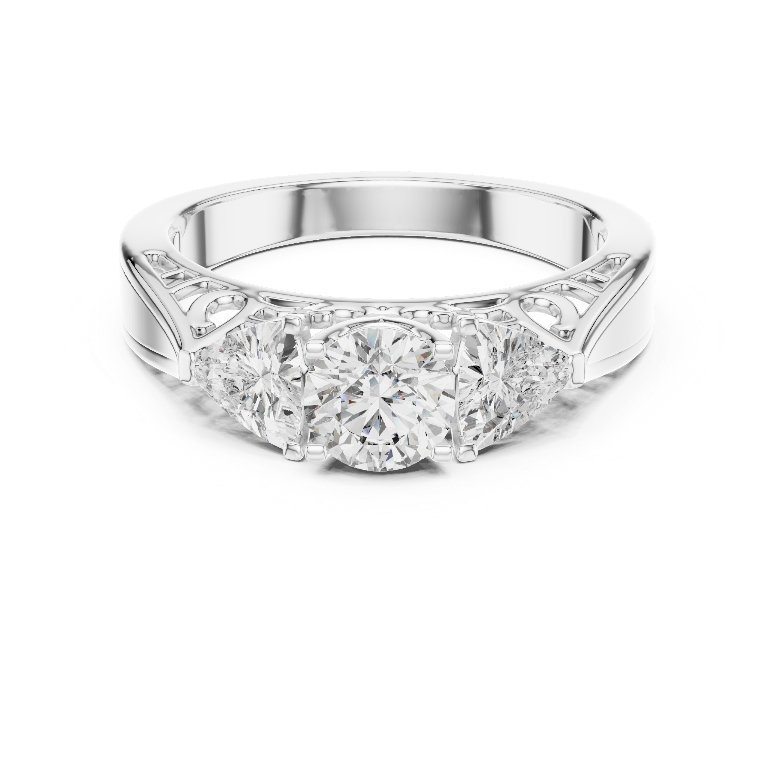 925 Silver Moissanite Vintage Three-Stone Trellis Engagement Ring 14K Gold Plated