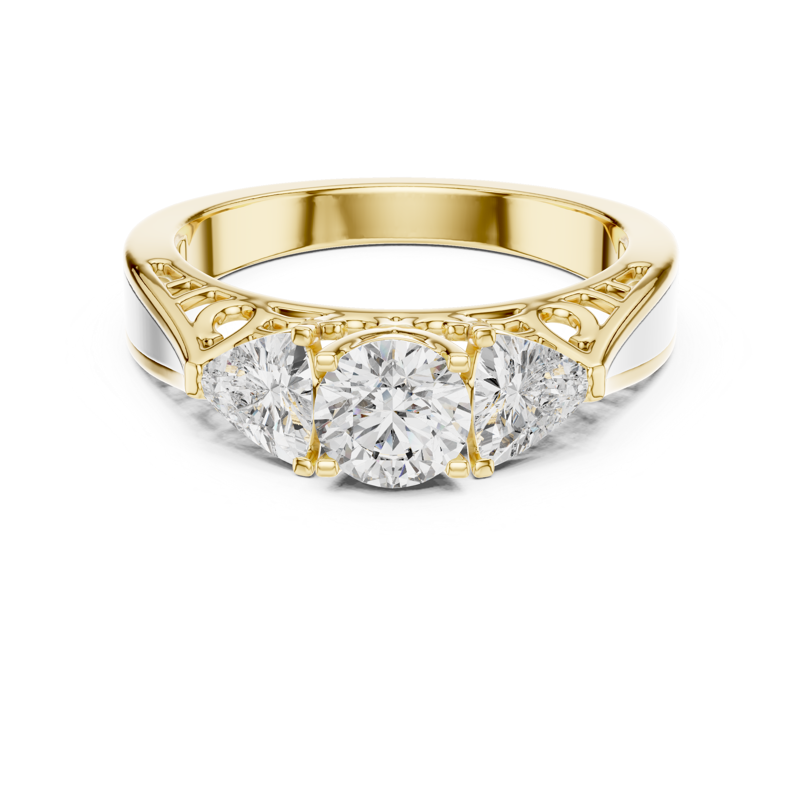 925 Silver Moissanite Vintage Three-Stone Trellis Engagement Ring 14K Gold Plated
