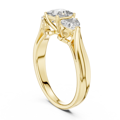 925 Silver Princess & Heart Cut Moissanite Three-Stone Engagement Ring – 14K Gold Plated