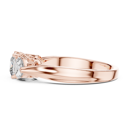 925 Silver Princess & Heart Cut Moissanite Three-Stone Engagement Ring – 14K Gold Plated
