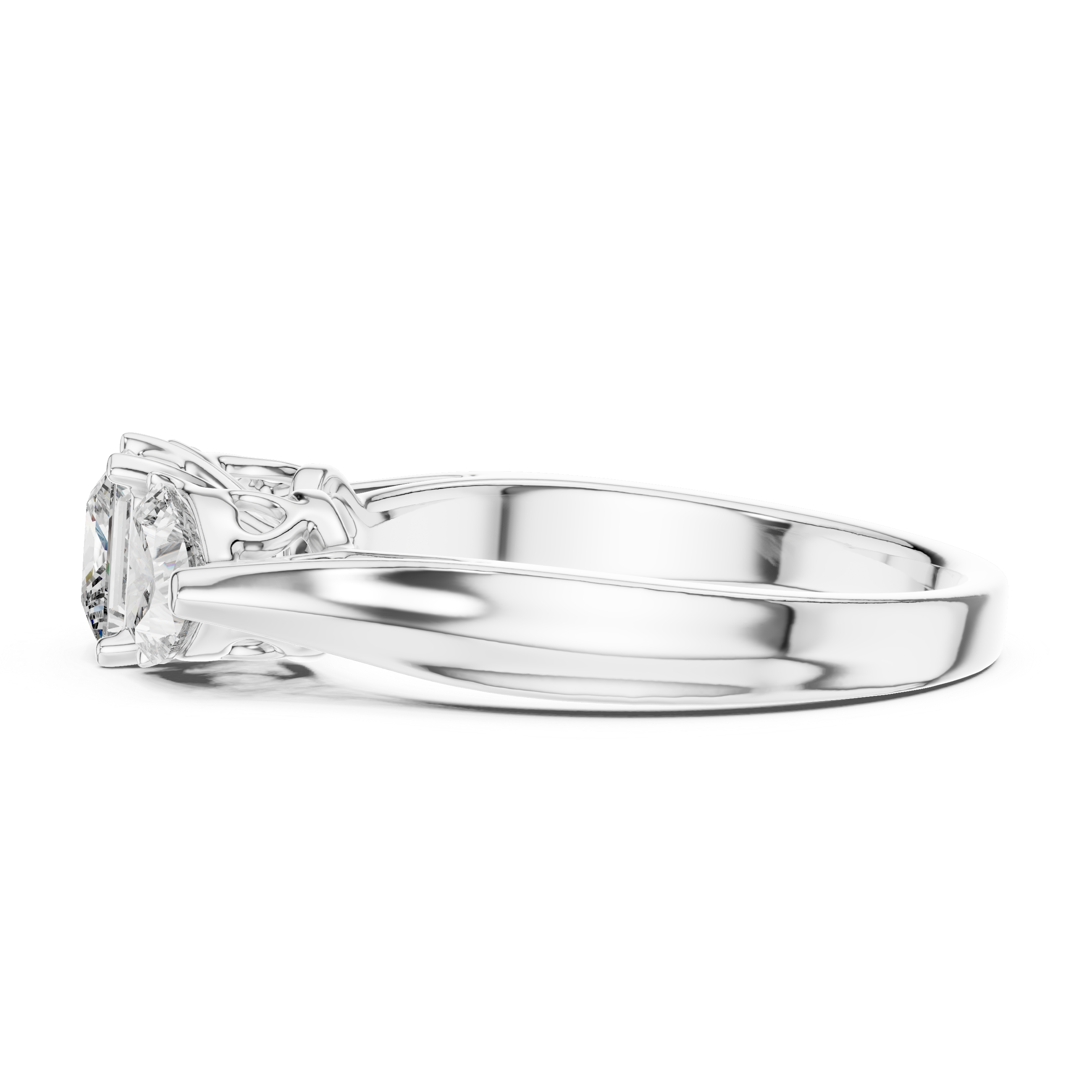 925 Silver Princess & Heart Cut Moissanite Three-Stone Engagement Ring – 14K Gold Plated