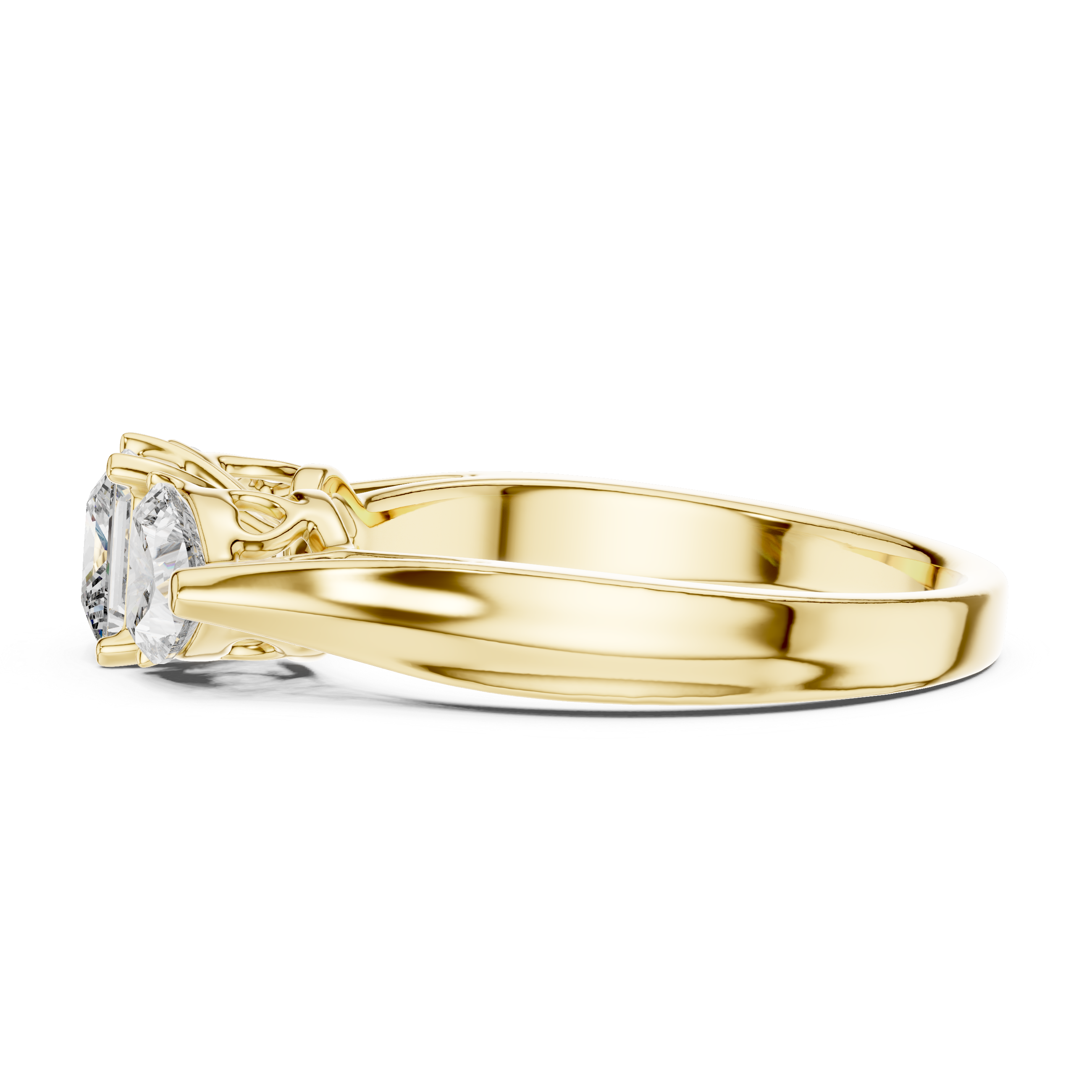925 Silver Princess & Heart Cut Moissanite Three-Stone Engagement Ring – 14K Gold Plated