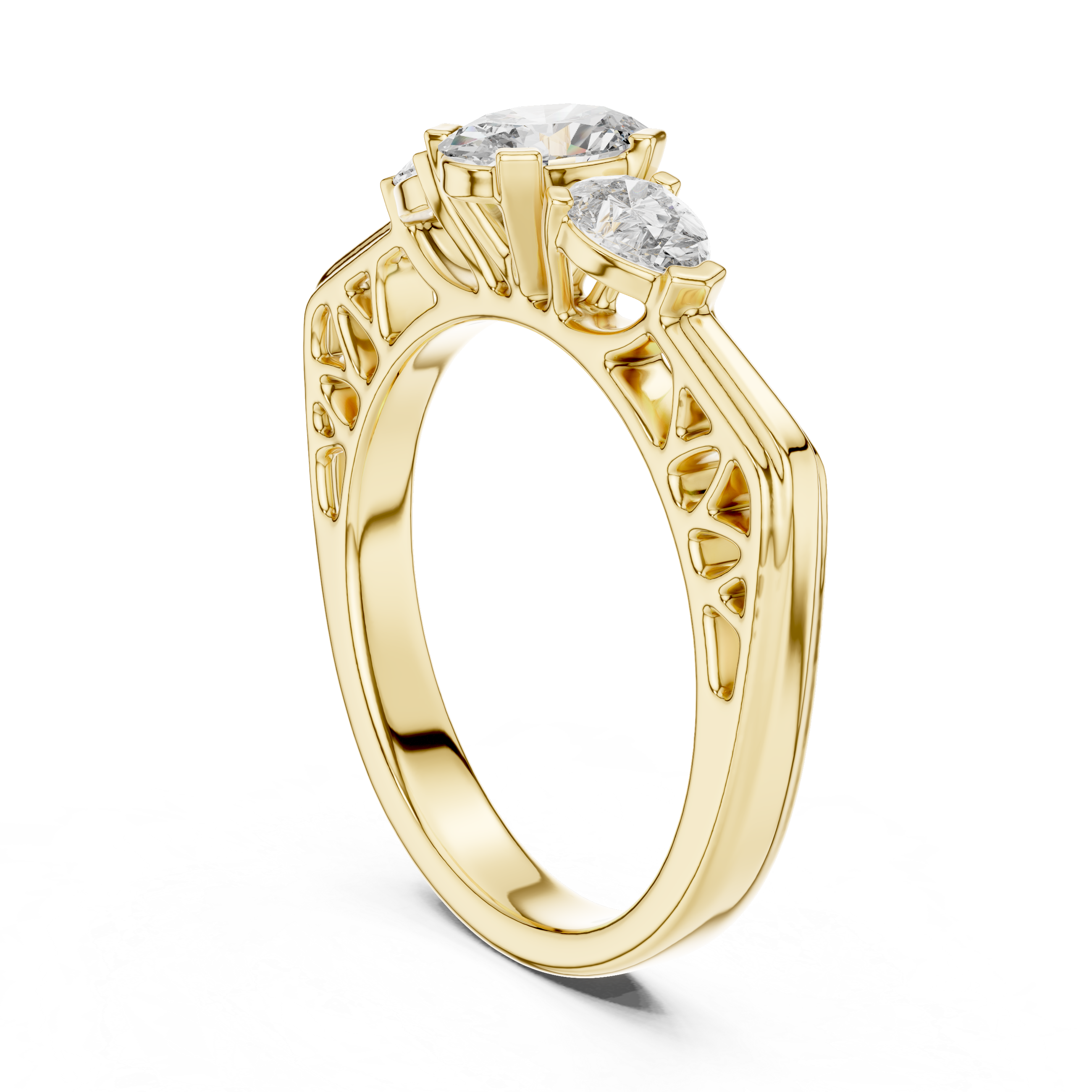 925 Silver Three Stone Oval & Pear Cut Trilogy Engagement Ring 14k Gold Plated