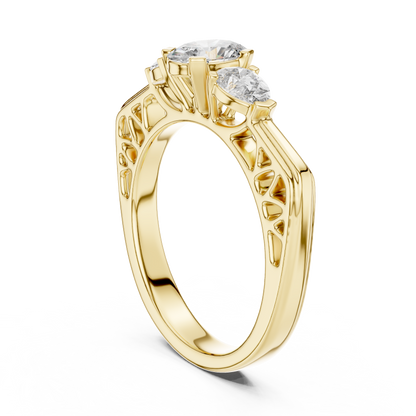 925 Silver Three Stone Oval & Pear Cut Trilogy Engagement Ring 14k Gold Plated