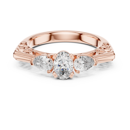 925 Silver Three Stone Oval & Pear Cut Trilogy Engagement Ring 14k Gold Plated