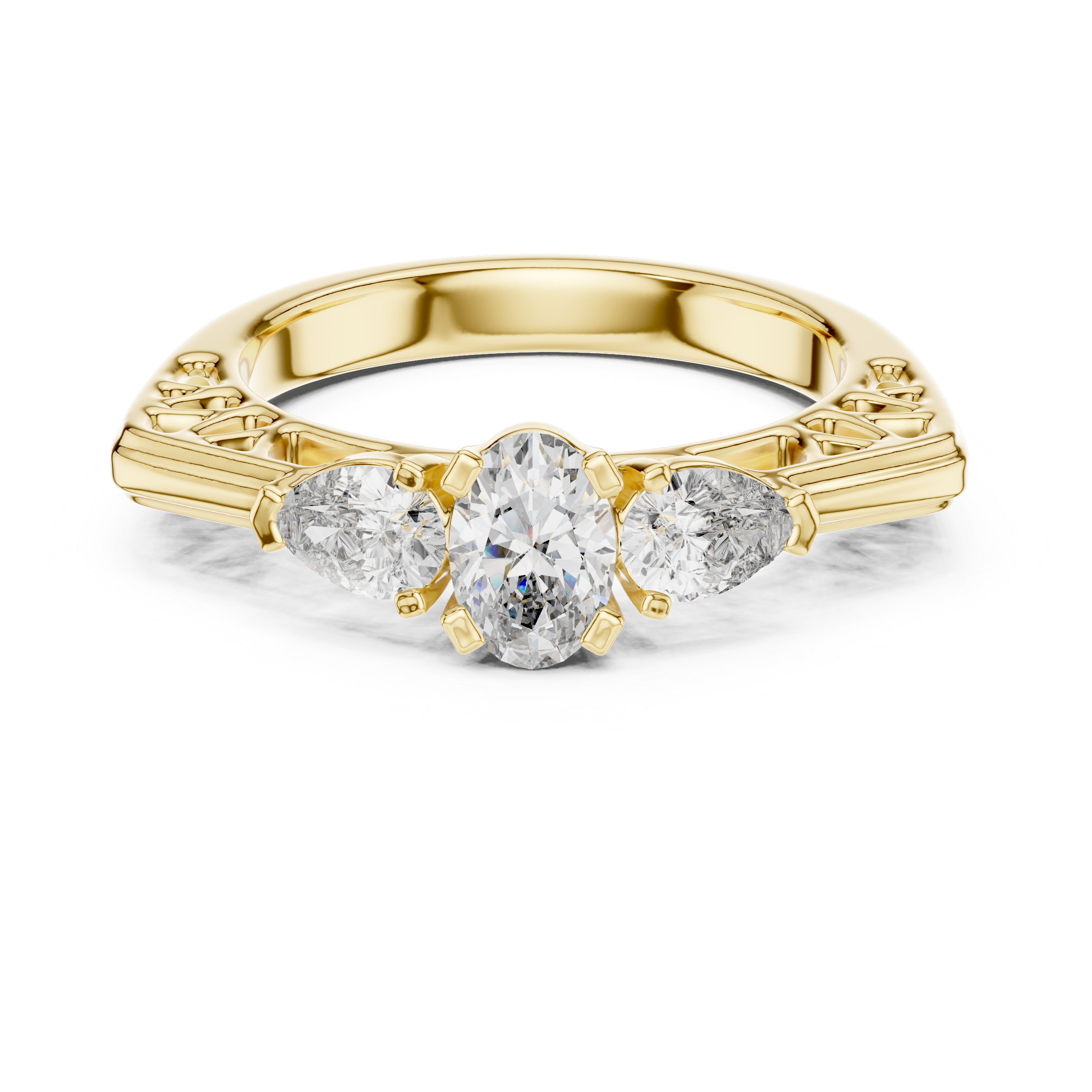 925 Silver Three Stone Oval & Pear Cut Trilogy Engagement Ring 14k Gold Plated