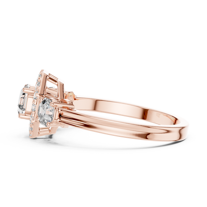 925 Silver Moissanite Three-Stone Halo Engagement Ring 14K Gold Plated