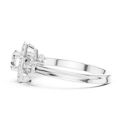 925 Silver Moissanite Three-Stone Halo Engagement Ring 14K Gold Plated