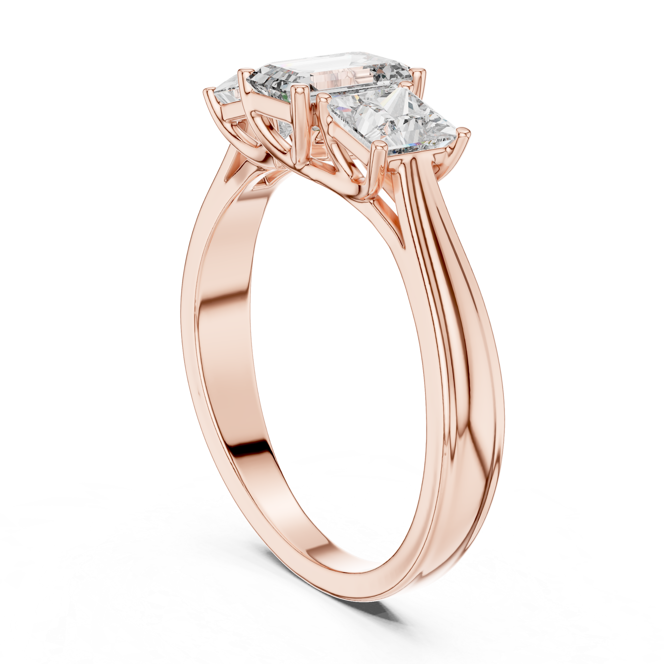 925 Silver Moissanite Three Stone Engagement Ring 14K Gold Plated