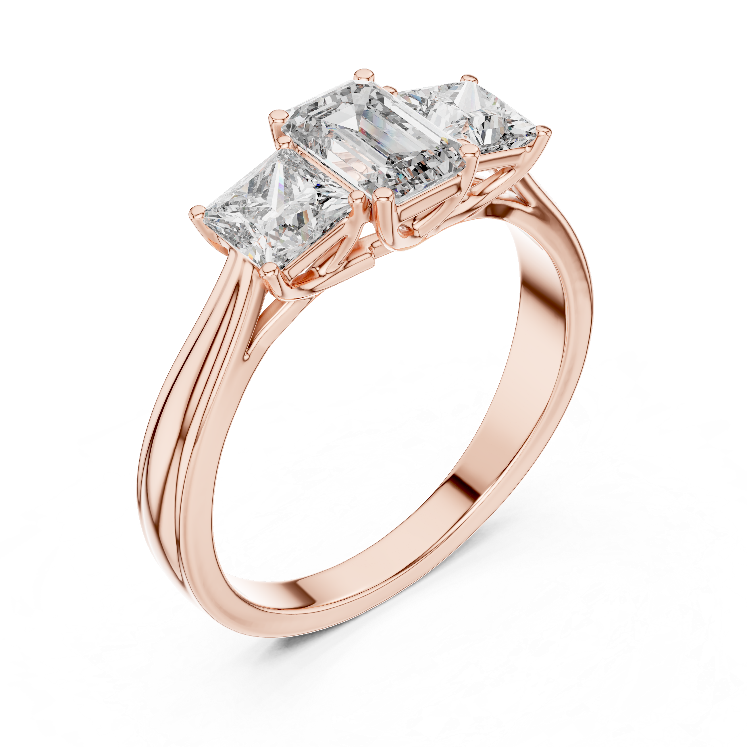 925 Silver Moissanite Three Stone Engagement Ring 14K Gold Plated