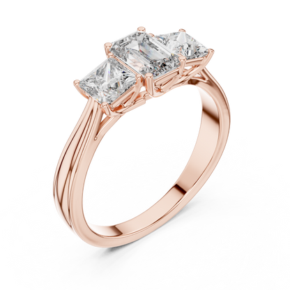 925 Silver Moissanite Three Stone Engagement Ring 14K Gold Plated