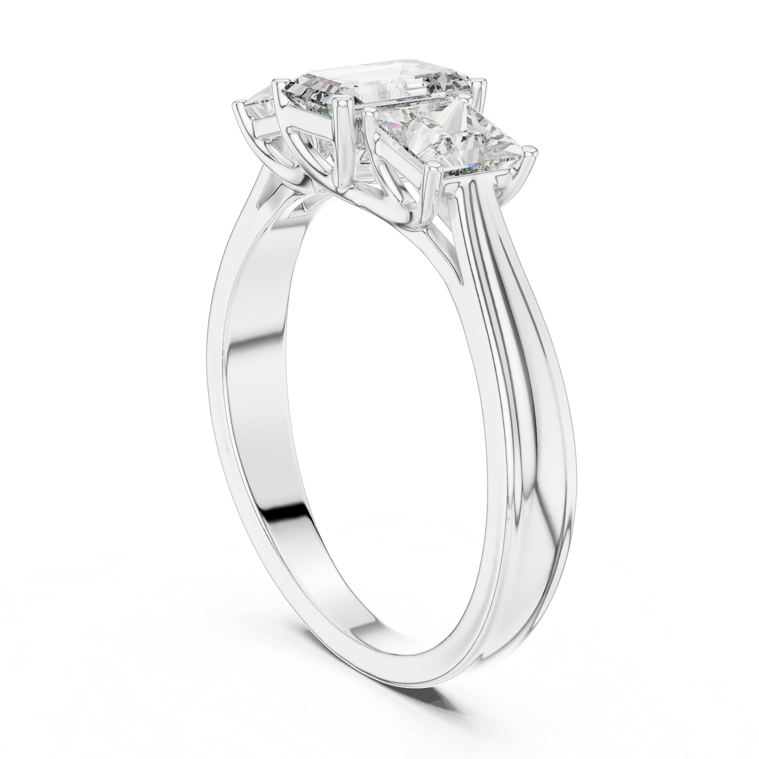 925 Silver Moissanite Three Stone Engagement Ring 14K Gold Plated
