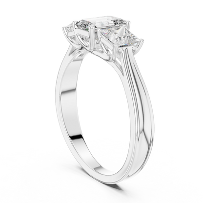 925 Silver Moissanite Three Stone Engagement Ring 14K Gold Plated