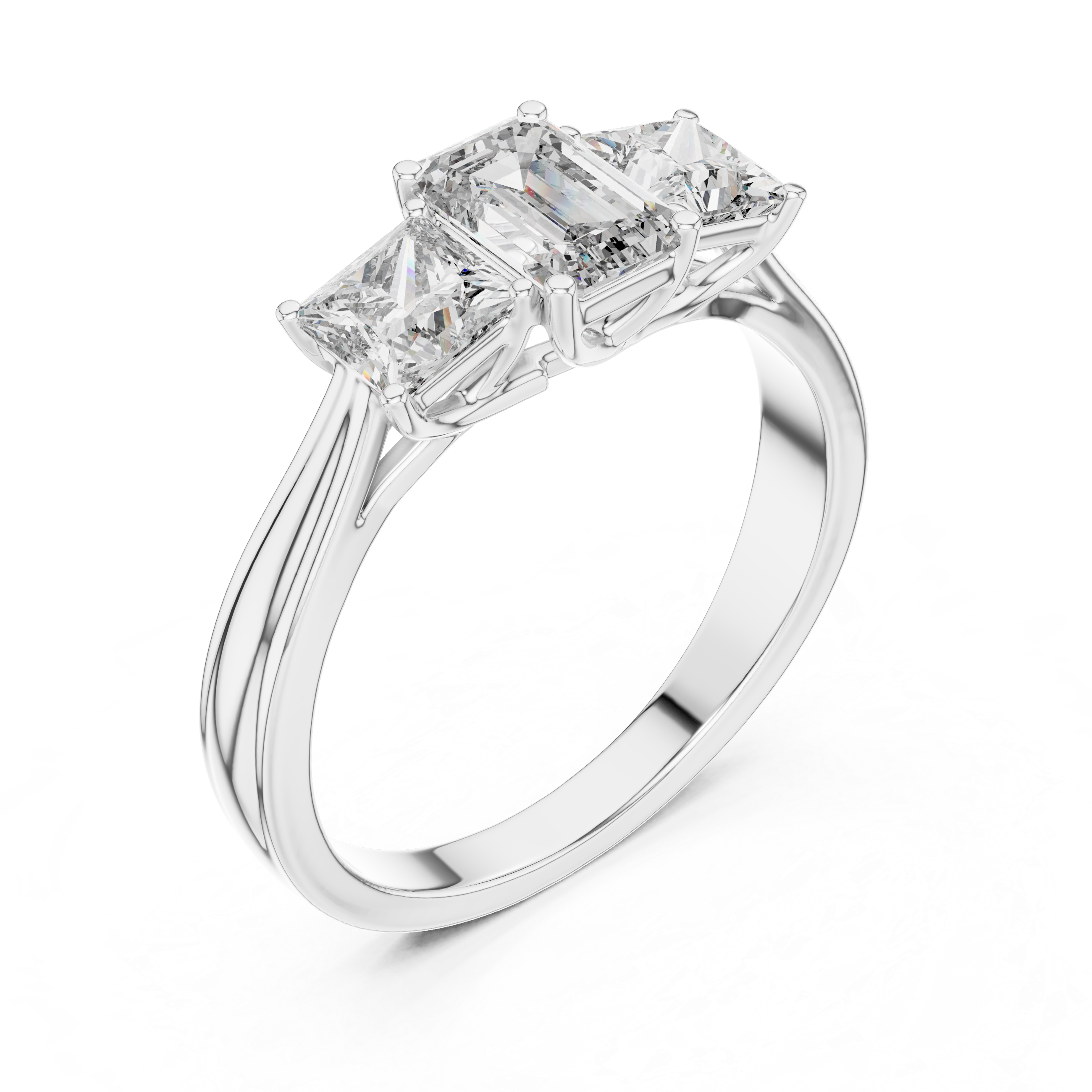 925 Silver Moissanite Three Stone Engagement Ring 14K Gold Plated