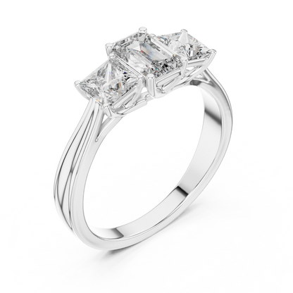 925 Silver Moissanite Three Stone Engagement Ring 14K Gold Plated