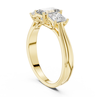 925 Silver Moissanite Three Stone Engagement Ring 14K Gold Plated