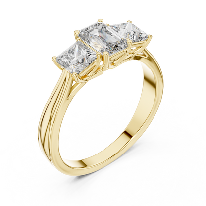 925 Silver Moissanite Three Stone Engagement Ring 14K Gold Plated