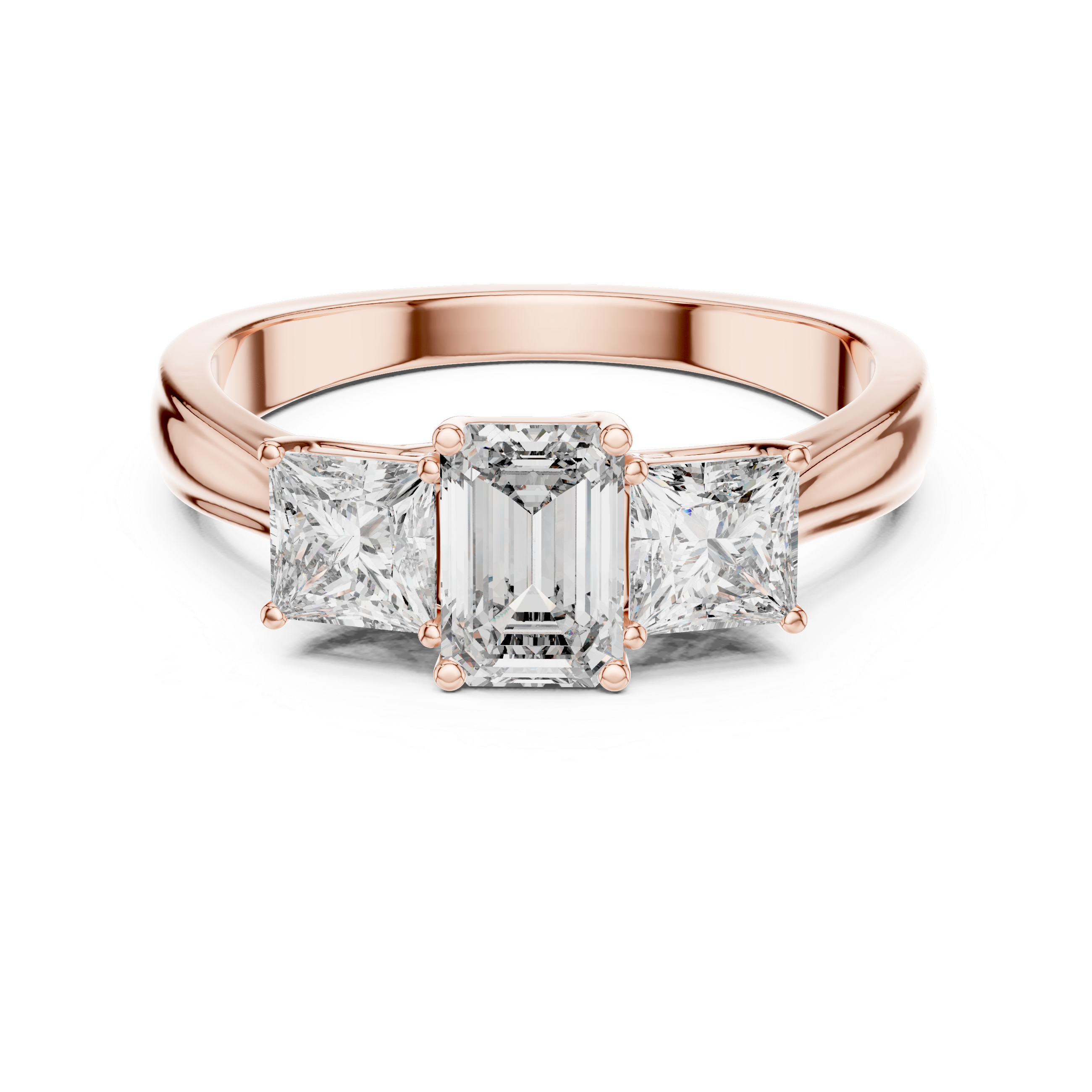 925 Silver Moissanite Three Stone Engagement Ring 14K Gold Plated