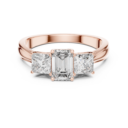 925 Silver Moissanite Three Stone Engagement Ring 14K Gold Plated