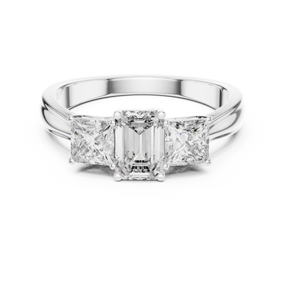 925 Silver Moissanite Three Stone Engagement Ring 14K Gold Plated