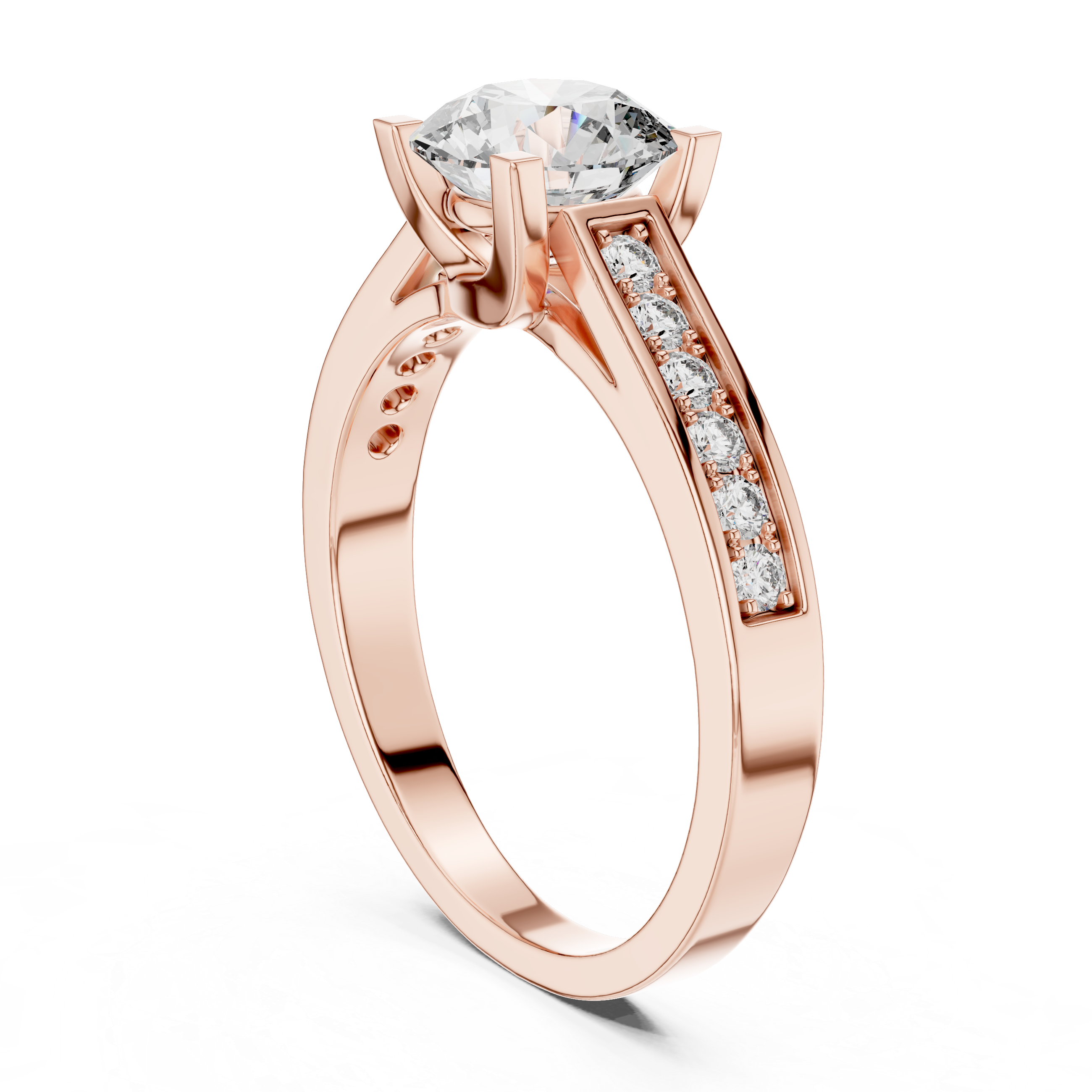 925 Silver Round Moissanite Channel-Set Solitaire Engagement Ring – 14K Gold Plated