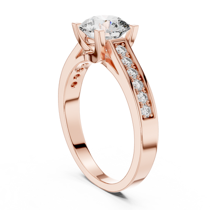 925 Silver Round Moissanite Channel-Set Solitaire Engagement Ring – 14K Gold Plated