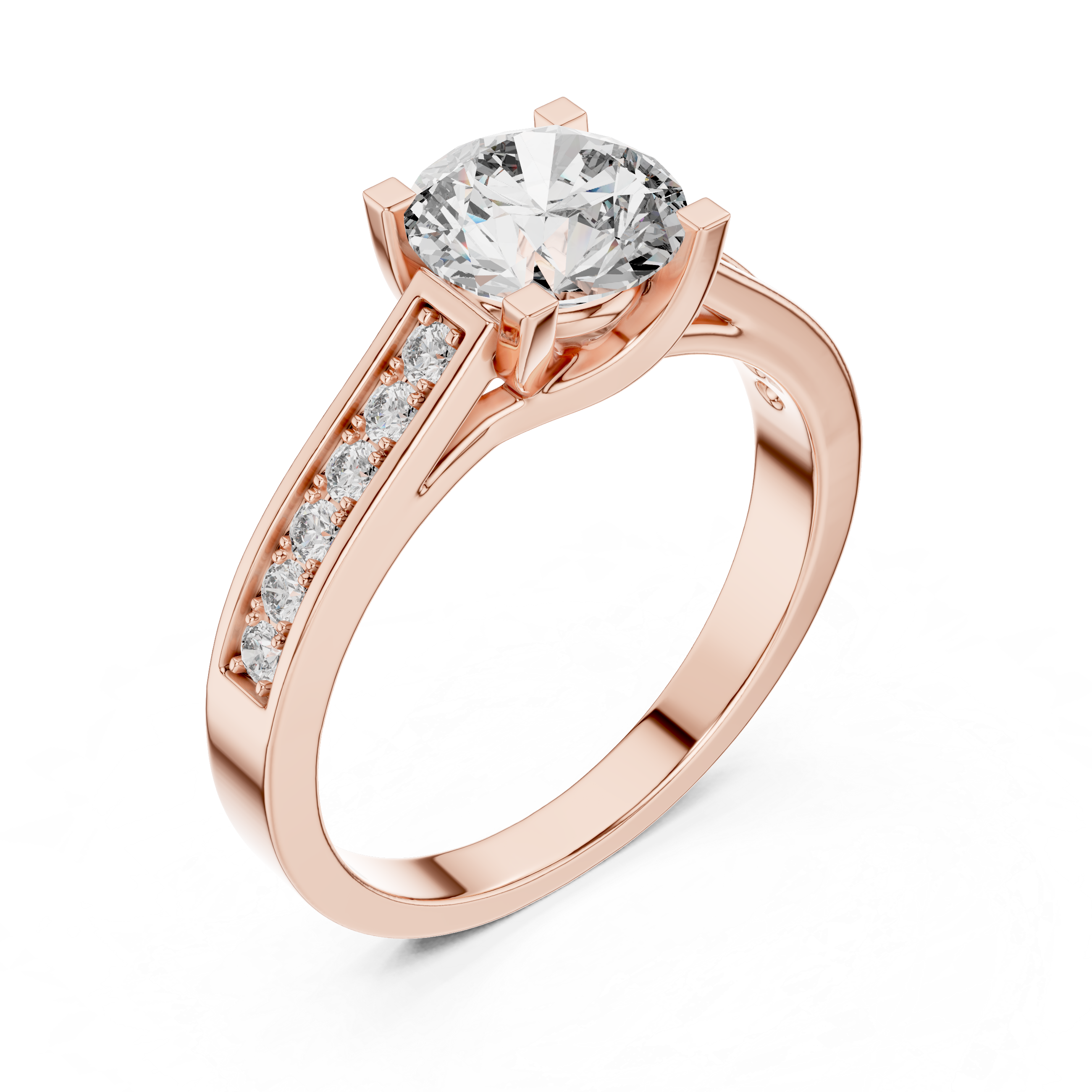 925 Silver Round Moissanite Channel-Set Solitaire Engagement Ring – 14K Gold Plated