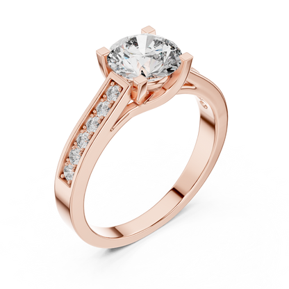925 Silver Round Moissanite Channel-Set Solitaire Engagement Ring – 14K Gold Plated